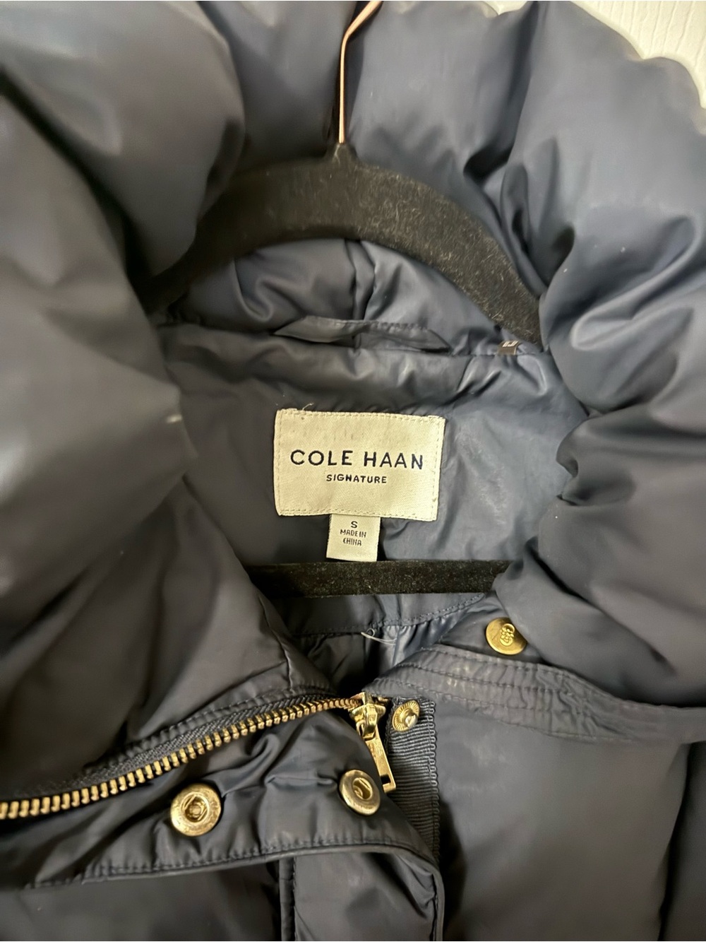 Cole Haan Dark Navy Quilted Long Puffer Coat with High Collar - Picture 7 of 11